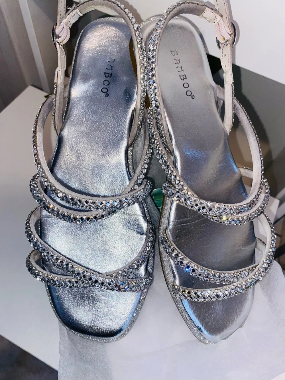 Silver Crystal-Strap Women's Dressy Sandals